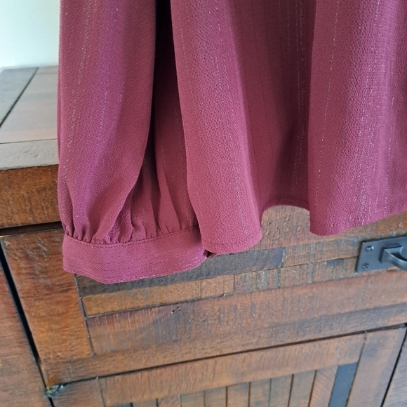 DKNY Women's Lurex Blouse Burgandy Long Sleeve Ruffle Top  NWOT - Picture 10 of 14